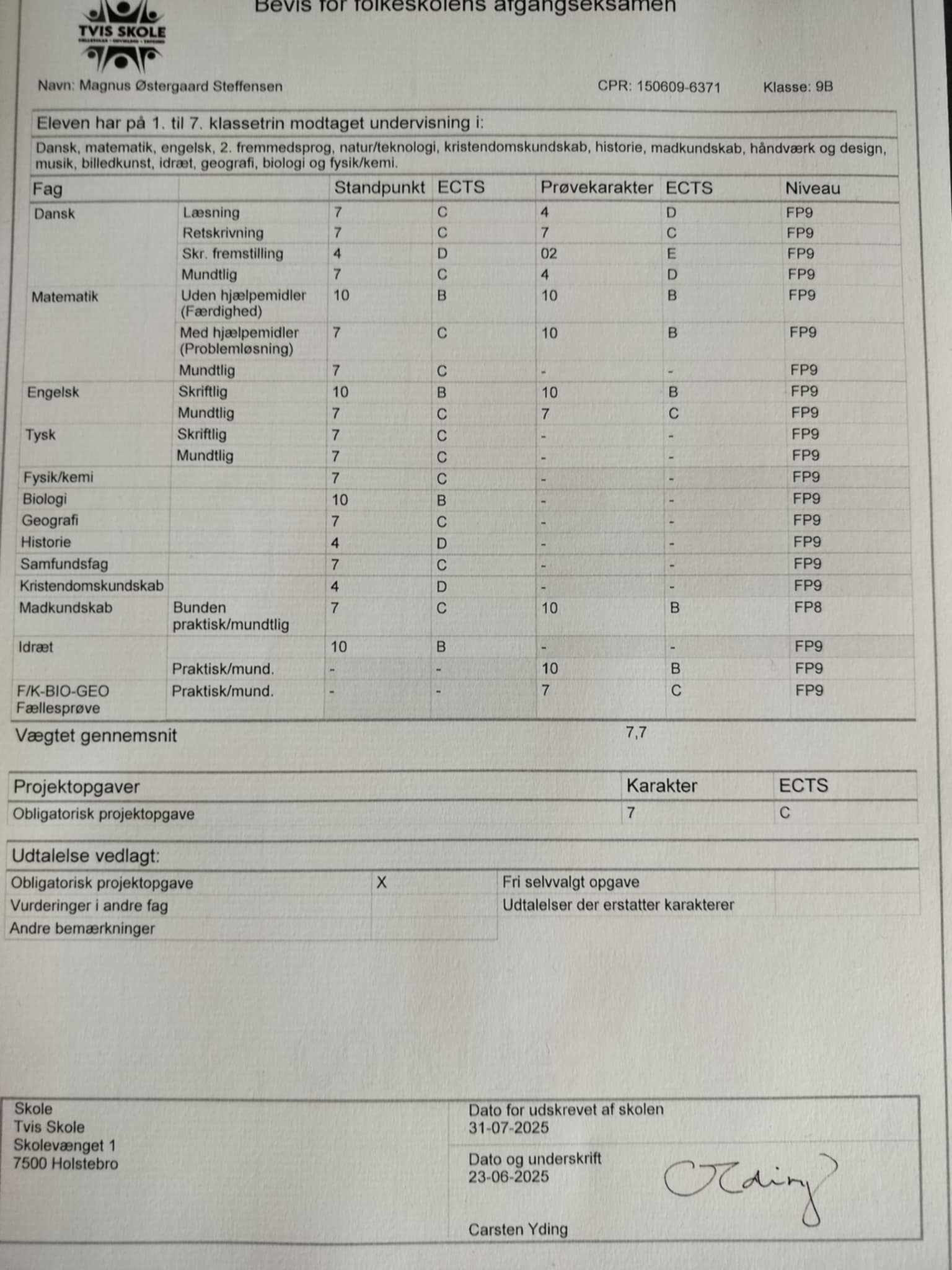 Eksamenskarakterer